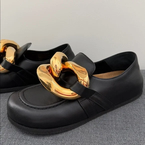 NEW JW Anderson Chain leather loafers Size IT 37 US 7 Back/ Gold - Picture 11 of 13